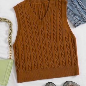 cupcakes & cashmere Mustard Cable Knit Sweater Vest